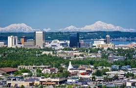 Anchorage skyline with Alaska Range