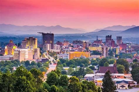 Asheville skyline with Blue Ridge Mountains