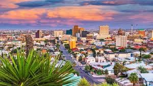 El Paso skyline at sunset with yucca
