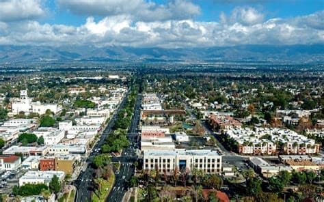 Ontario California aerial with San Gabriel Mountains