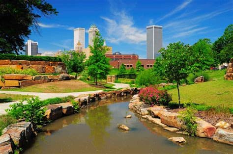 Tulsa Oklahoma Centennial Park and skyline