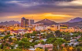 Tucson Arizona sunset skyline with mountains